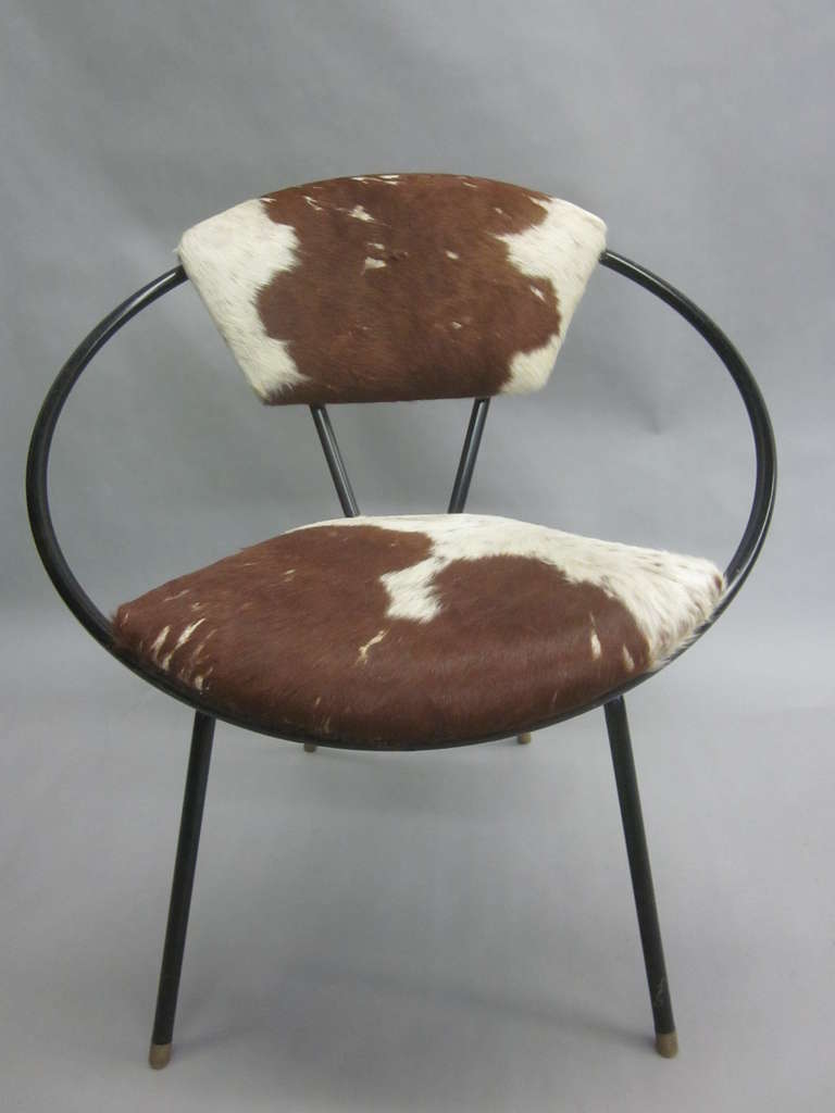 French Pair of Italian Mid-Century Modern Cowhide Lounge Chairs Attr. to Ico Parisi  For Sale