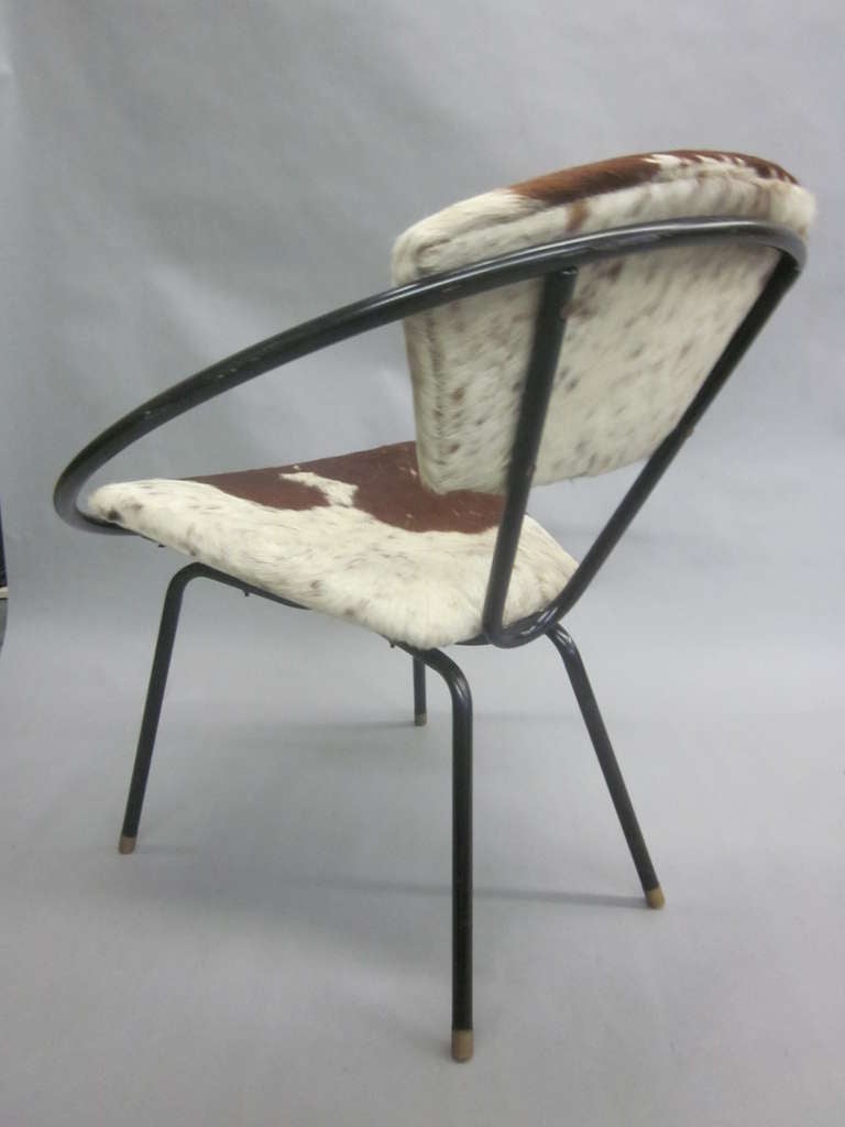 Steel Pair of Italian Mid-Century Modern Cowhide Lounge Chairs Attr. to Ico Parisi  For Sale