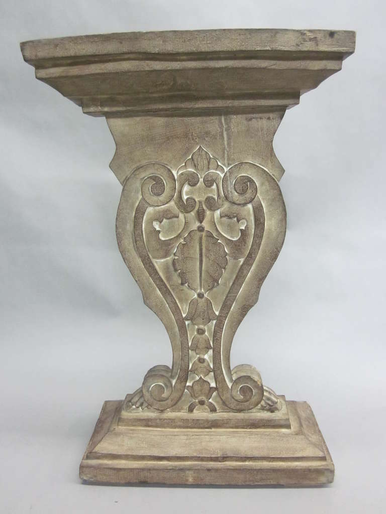 A charming, hand-carved Northern Italian console / pedestal that has been cerused. Size is small and is ideal for entrance way or other intimate spaces.

References: Rustic, Romantic, 