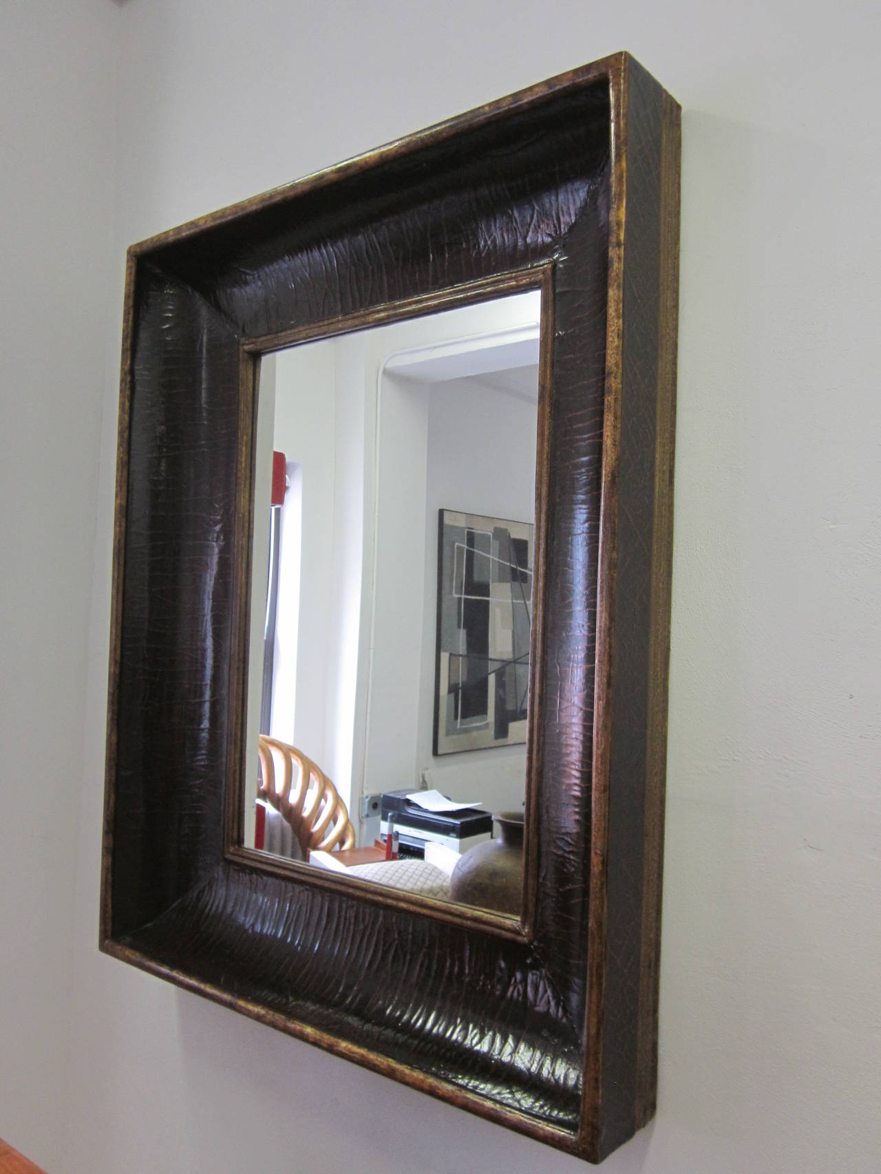 Large Dramatic Italian Hand Painted and Gilt Concave Mirror In Excellent Condition In New York, NY