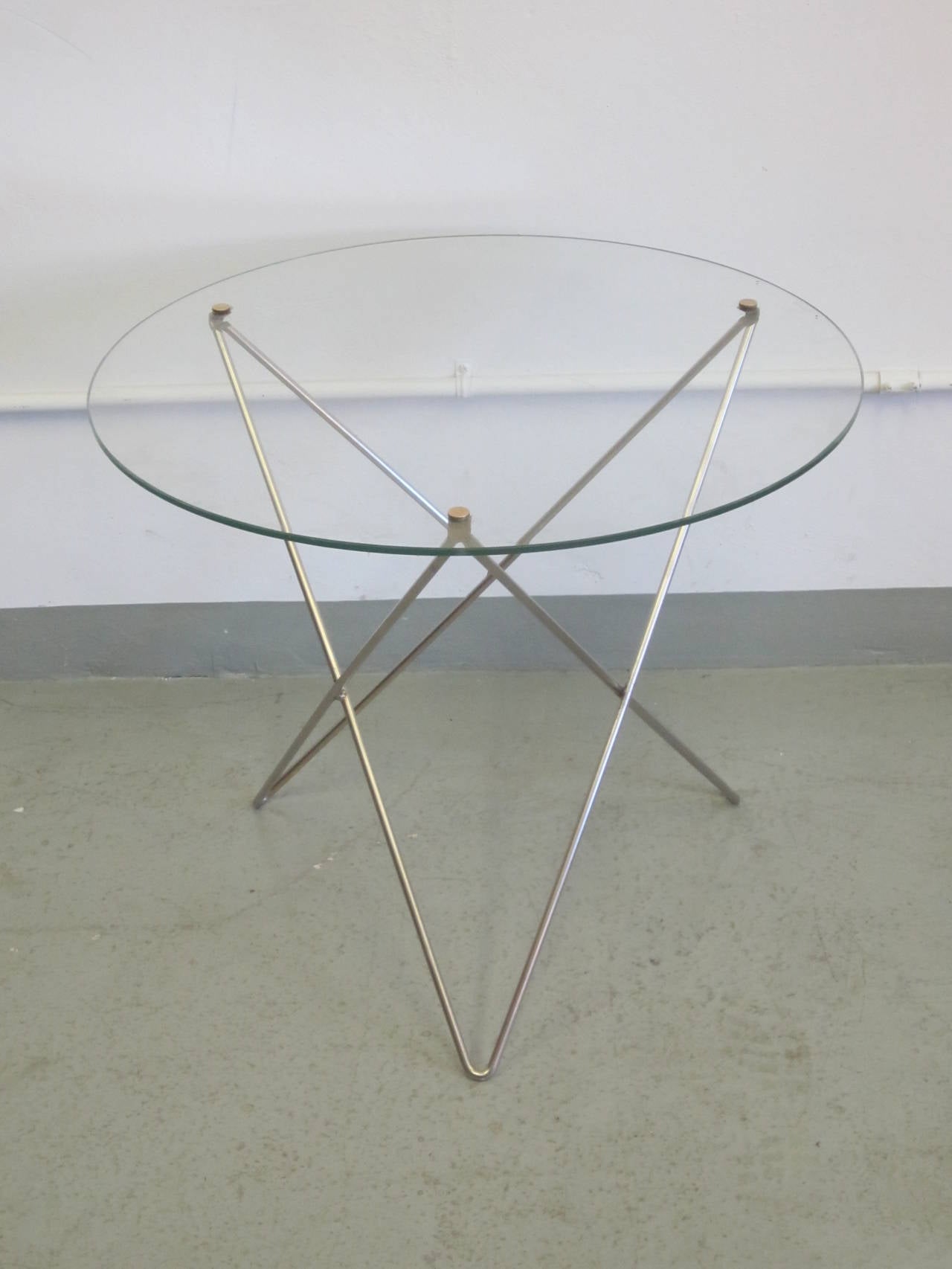 French Italian Midcentury Stainless Steel and Glass Side Tables, Carlo Paccagnini, Pair For Sale