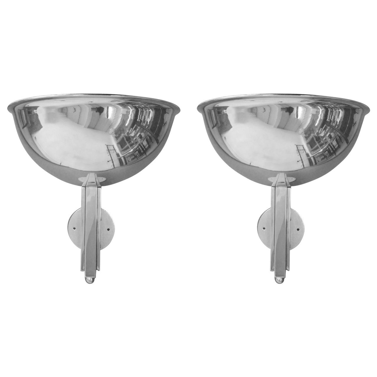 Pair of French Mid-Century Modern Nickel Wall Sconces, 1930 For Sale