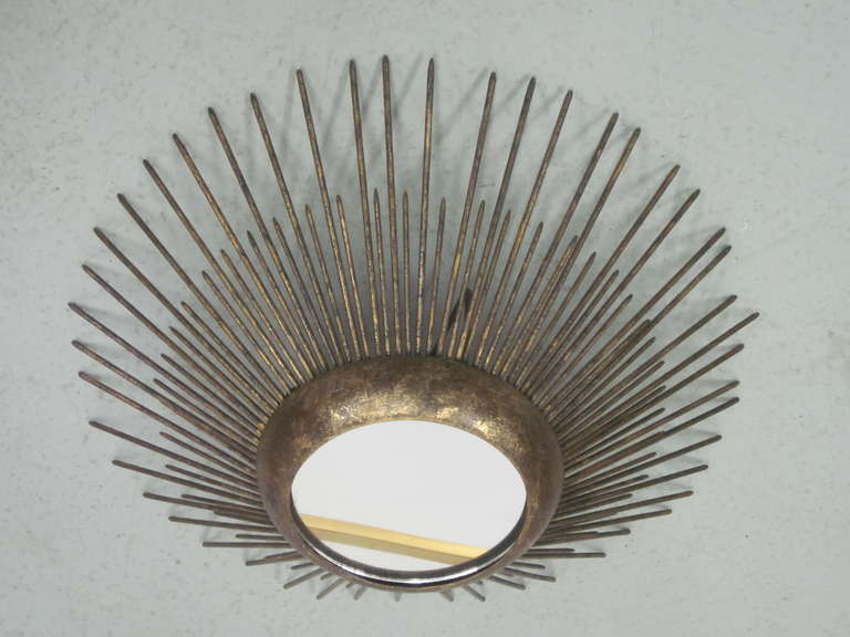 Neoclassical Revival French Modern Neoclassical Gilt Iron Sunburst Chandelier / Pendant