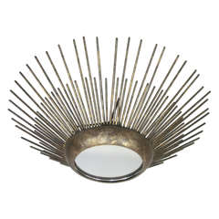 French Modern Neoclassical Gilt Iron Sunburst Chandelier / Pendant