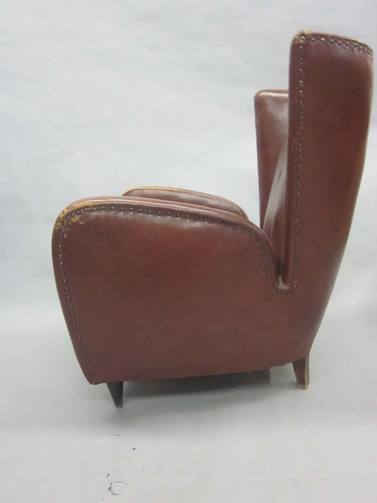 Faux Leather Pair of Italian Mid-Century Modern Wingback Lounge Chairs Attr. to Paolo Buffa