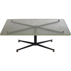 Italian Coffee Table with Sand Cast Glass Top Attributed to Ignazio Gardella 5
