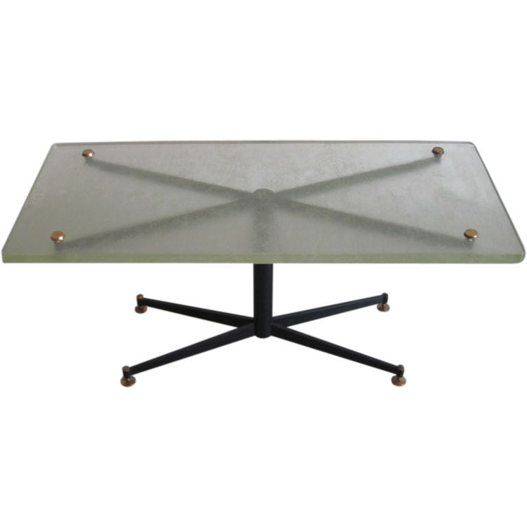 Italian Mid-Century Modern Coffee Table with Sand Cast Glass Top by Sergio Mazza