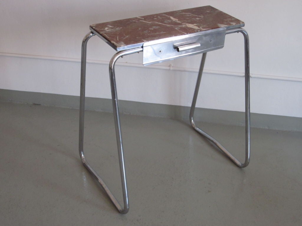 French Mid-Century Modern Steel and Marble Vanity or Nightstand, 1930 In Good Condition For Sale In New York, NY