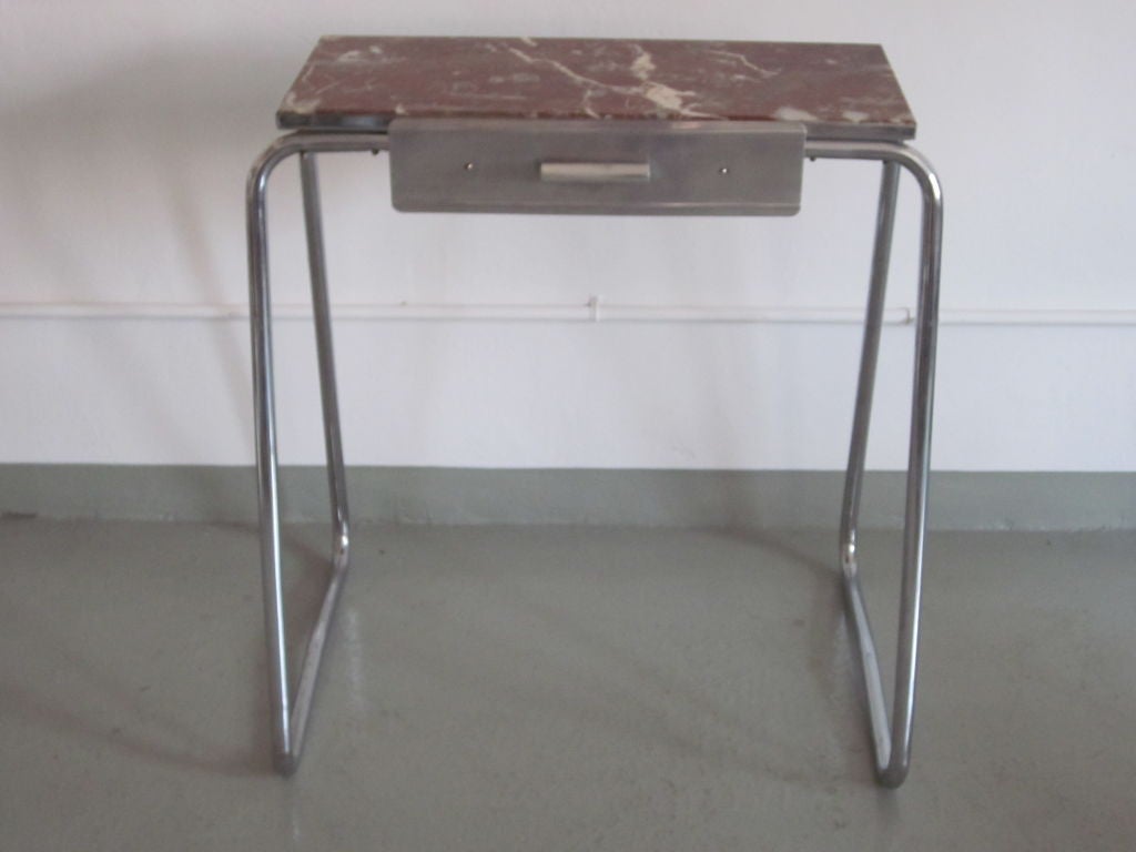 Mid-20th Century French Mid-Century Modern Steel and Marble Vanity or Nightstand, 1930 For Sale