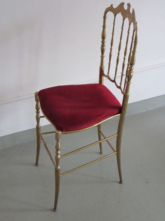 2 Solid Brass Italian Mid-Century Modern 'Chiavari' Desk, Vanity or Side Chairs In Good Condition In New York, NY