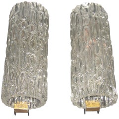 Pair of Italian Mid-Century Modern Mold Blown Glass Sconces, circa 1950-1960