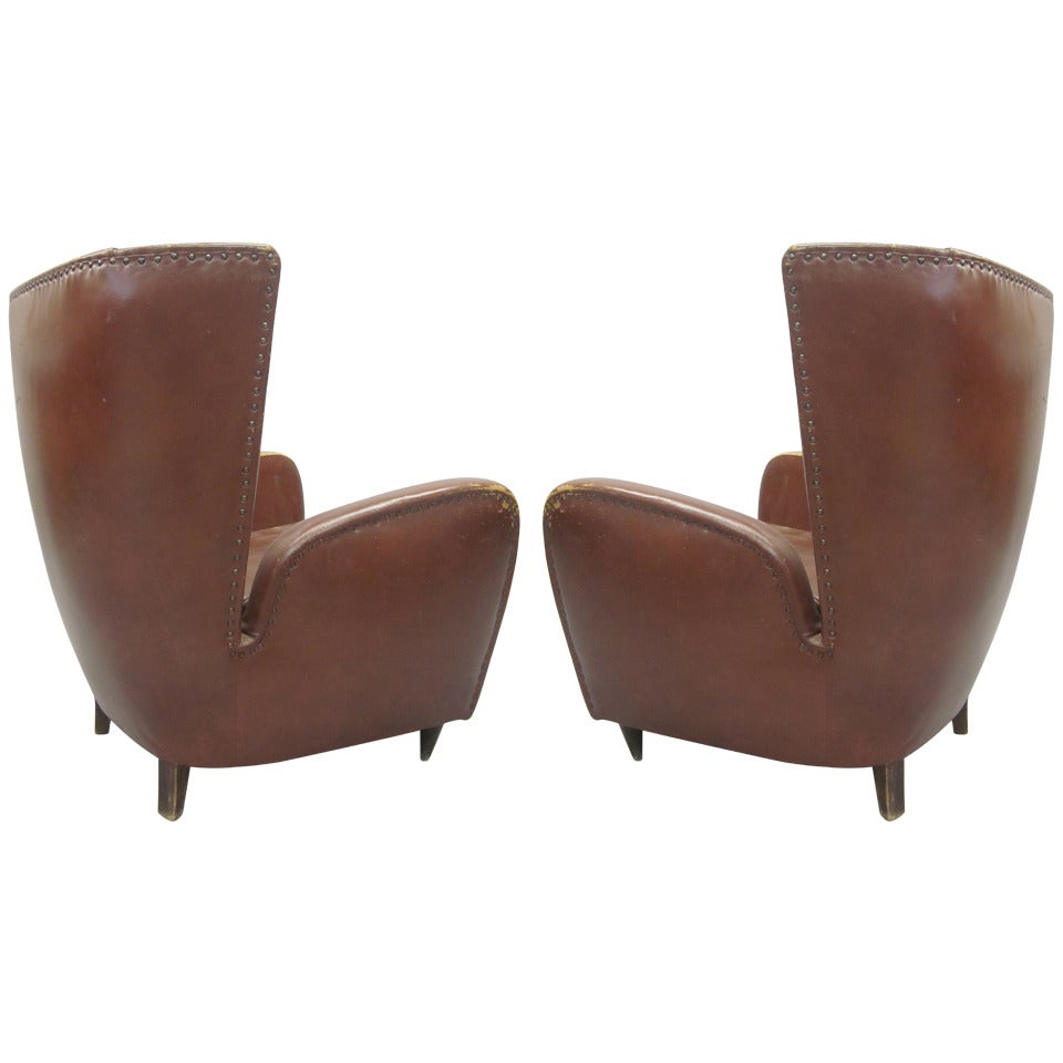 Pair of Italian Mid-Century Modern Wingback Lounge Chairs Attr. to Paolo Buffa
