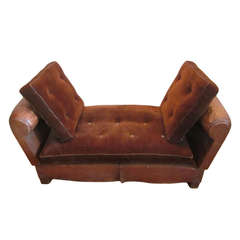 French Art Deco Adjustable Leather Sofa, Settee or Chaise Lounge