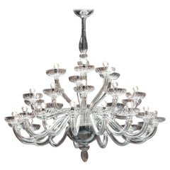 Vintage Monumental Italian Triple Tier 30 Arm Clear Murano / Venetian Glass Chandelier