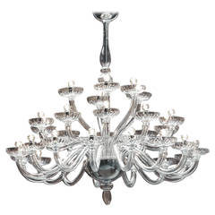 Large Triple Tier Clear Murano Glass Chandelier 8