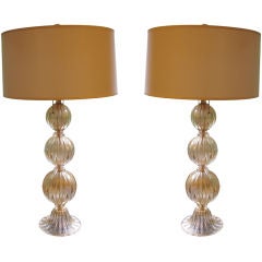 Pair of Handblown Murano Glass Table Lamps, Italy 1
