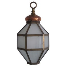Large Brass and Satinized Glass Pendant / Lantern