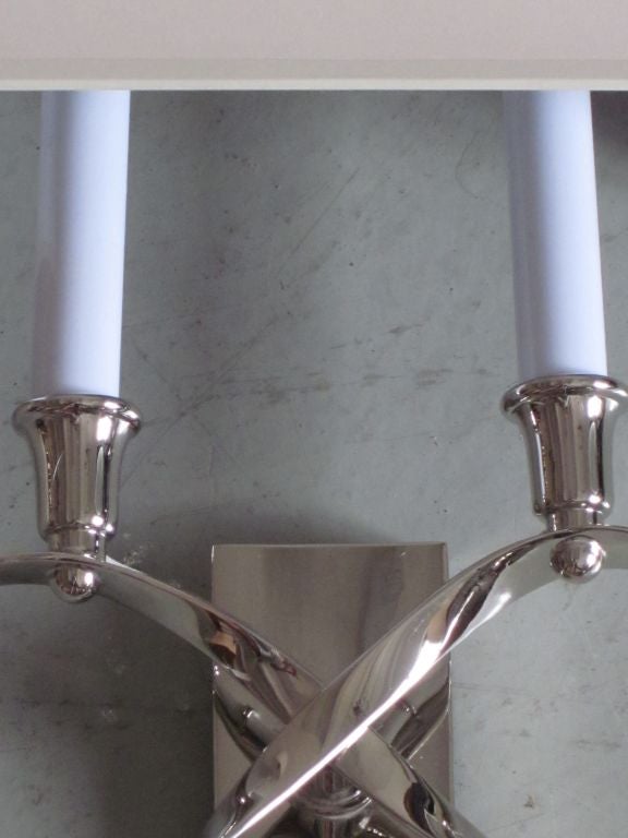 20th Century Pair of French Modern Neoclassical Style Nickel Sconces in Style of Jules Leleu For Sale