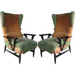 Pair of Italian Mid-Century Modern Wingback Armchairs Attributed Carlo Mollino 9