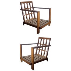Pair of Grid Back Lounge Chairs by Rene Gabriel, Paris, 1947 8