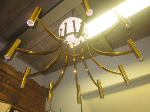Large Italian Mid-Century Modern Neoclassical Chandelier / Flush Mount in Brass In Good Condition For Sale In New York, NY