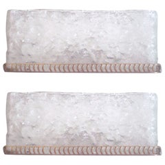 Pair Italian Mid-Century Modern Hand Blown Murano Ice Glass Sconces by Mazzega