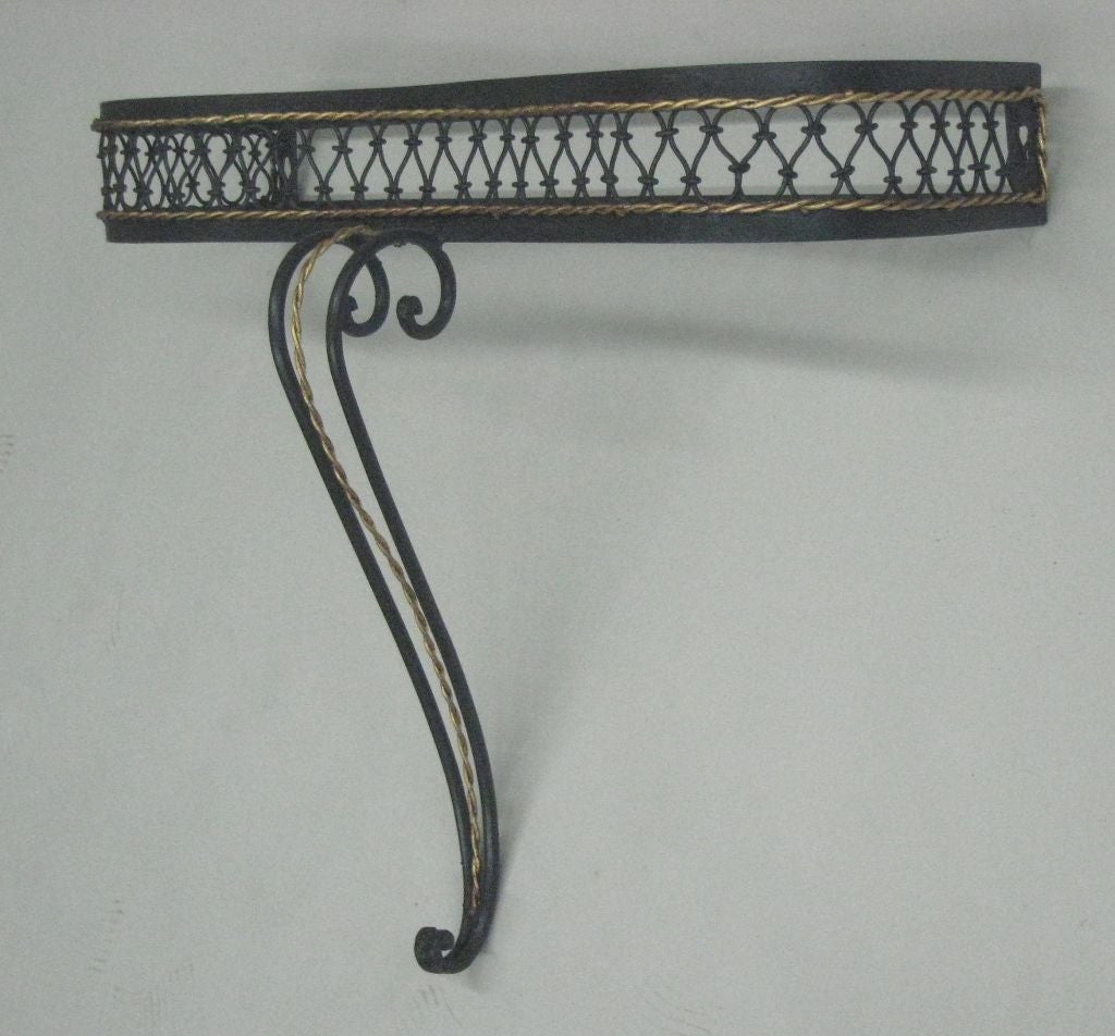 French Mid-Century Partially Gilt Wrought Iron Wall Console Attr. to Rene Prou In Good Condition In New York, NY