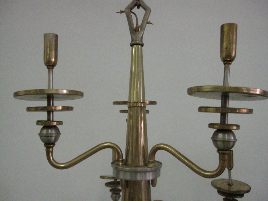 Italian Mid-Century Modern Design Double Level Chandelier in Brass & Nickel For Sale 1