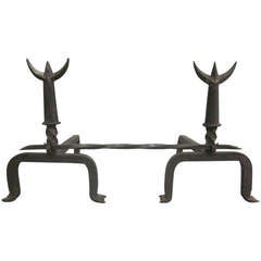 Pair of French 1940s Andirons and Fire Tool in the Spirit of Giacometti 1
