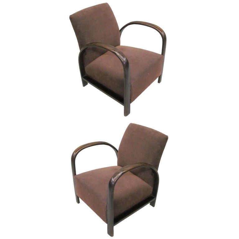 Pair of French Mid-Century Modern Lounge Chairs, in Style of Jacques Adnet, 1930