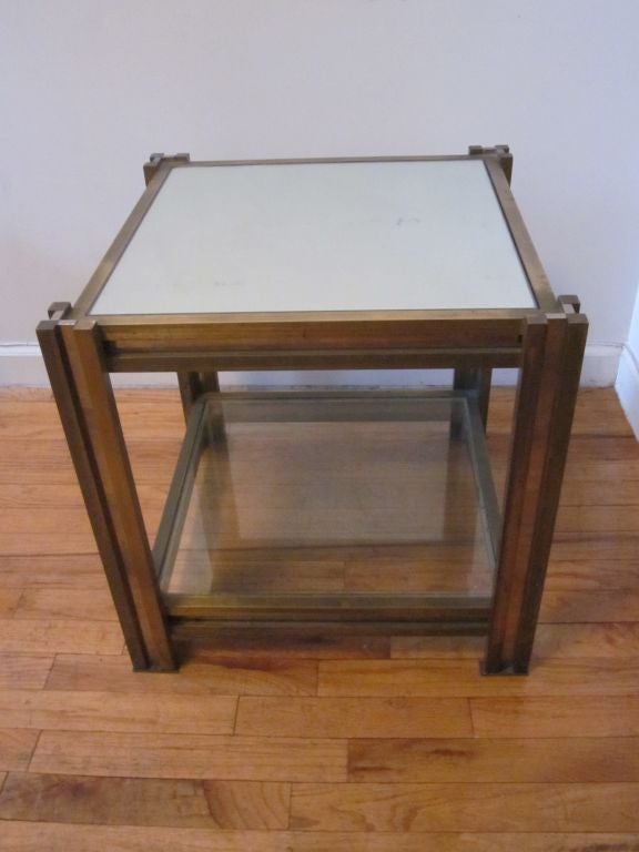 Italian Mid-Century Modern Brass & Nickel Side Table / Nightstand by Romeo Rega In Good Condition For Sale In New York, NY