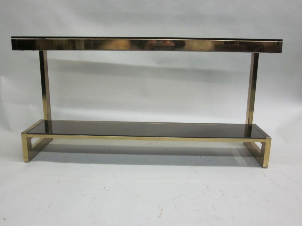 20th Century French Modern Neoclassical Double Tier Brass Console / Sofa Table, Maison Jansen For Sale