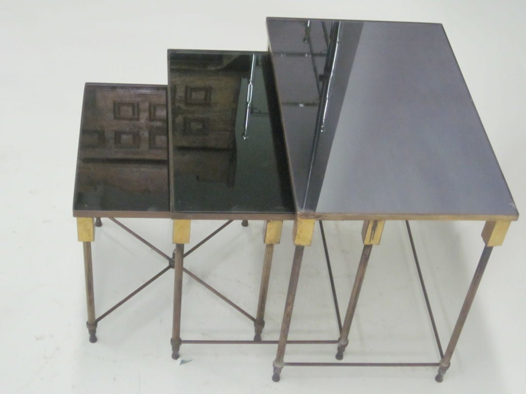 Mid-Century Modern Chic Set of Three Modern Neoclassical French Nesting Tables by Maison Jansen
