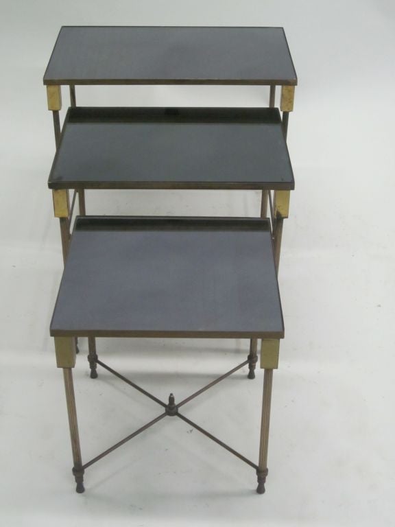 Mid-20th Century Chic Set of Three Modern Neoclassical French Nesting Tables by Maison Jansen