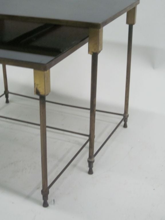 Brass Chic Set of Three Modern Neoclassical French Nesting Tables by Maison Jansen