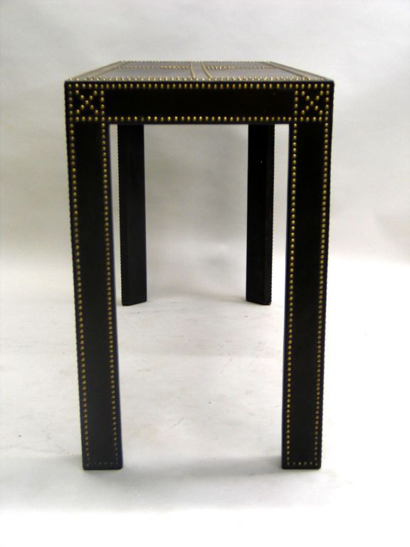 Hand-Crafted French Mid-Century Studded Leather Console / Sofa Table after Jean Michel Frank For Sale