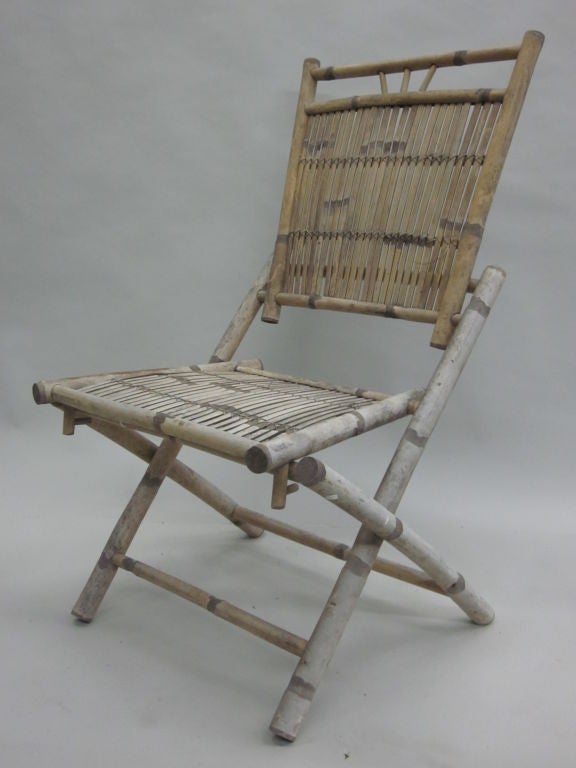 Pair of French Mid-Century Chabby Chic Bamboo and Rattan Chairs for Porch, Garden or Home.