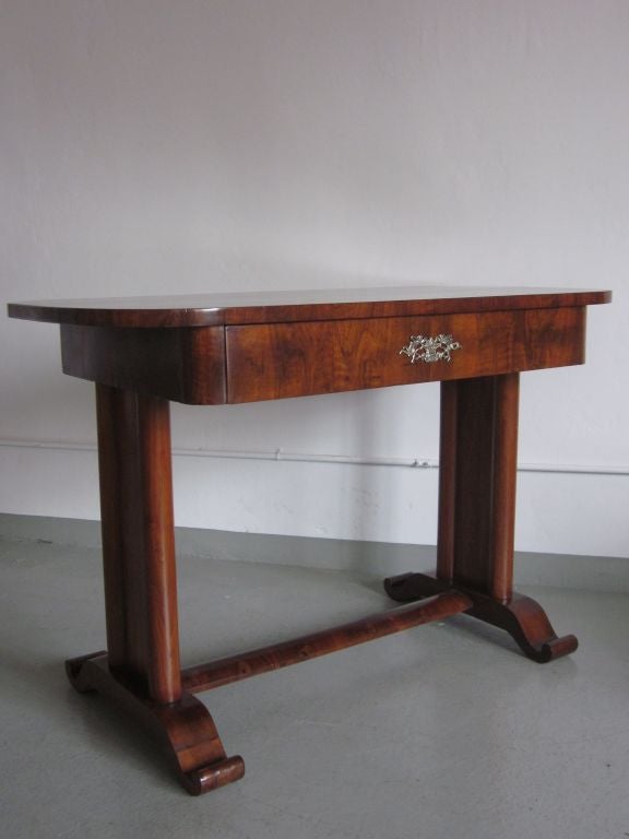 Polished French Late Art Deco / Modern Neoclassical Desk / Console / Vanity in Walnut For Sale