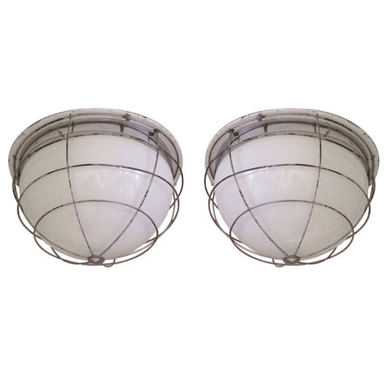 2 French Marine / Industrial Ceiling Fixtures