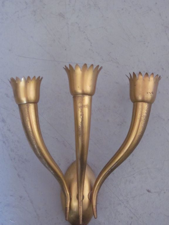 Plated Pair Italian Mid-Century Modern Neoclassical Wall Sconce Attributed to Gio Ponti For Sale