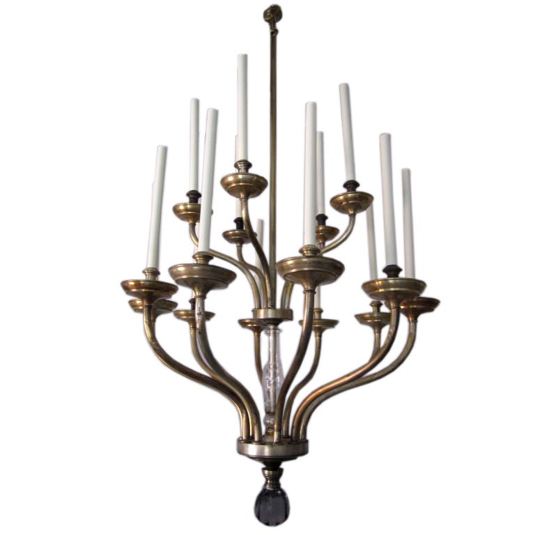 French Large Italian Modern Neoclassical Gilt and Silver Chandelier Carlo Scarpa Venini