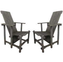 Vintage Pair of Modern Lounge / Garden Chairs in the Style of Gerrit Rietveld
