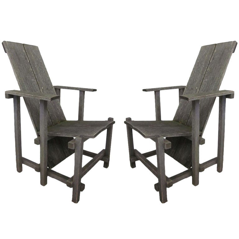 Pair of Modern Lounge / Garden Chairs in the Style of Gerrit Rietveld For Sale