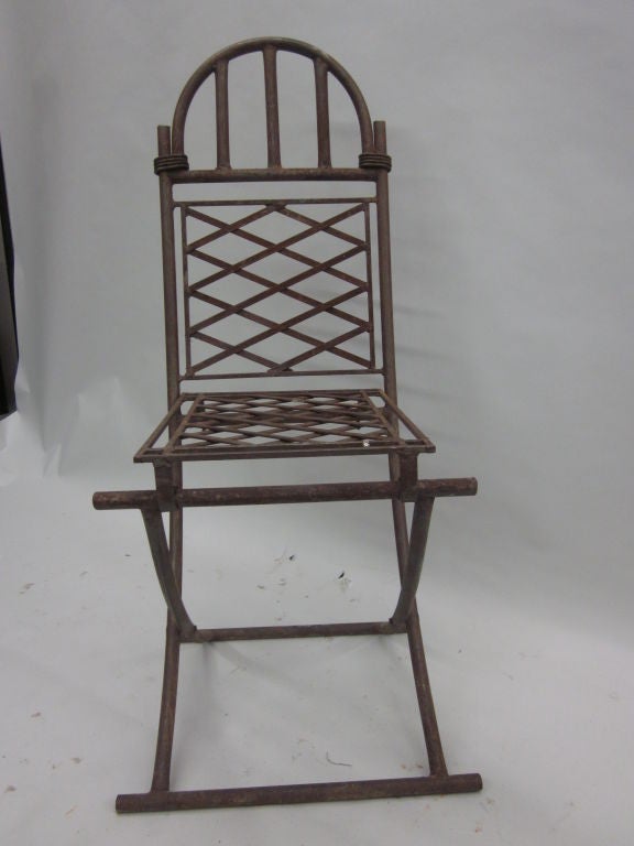 Mid-Century Modern Ensemble de 4 chaises néoclassiques françaises en fer forgé, Raymond Subes, 1940 en vente