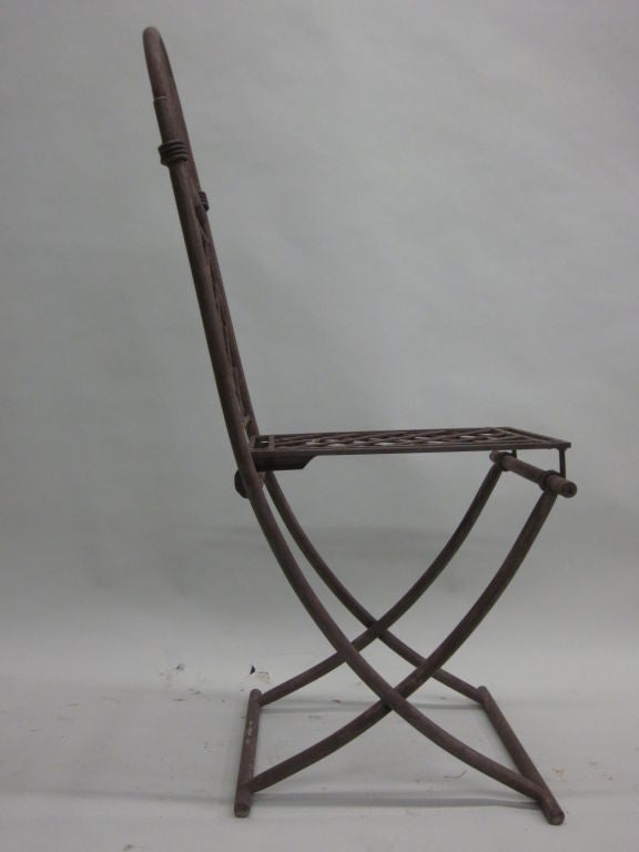 Set of 4 French Modern Neoclassical Wrought Iron Chairs, Raymond Subes, 1940 In Good Condition For Sale In New York, NY