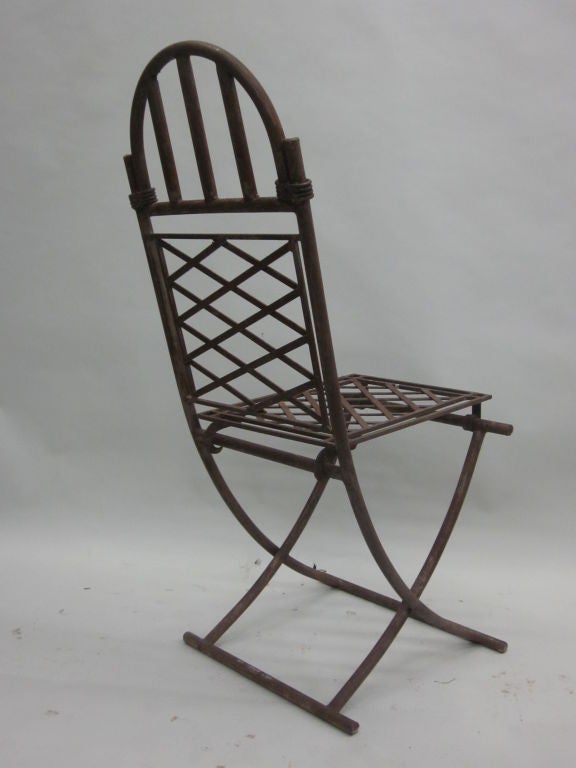 Fer forgé Ensemble de 4 chaises néoclassiques françaises en fer forgé, Raymond Subes, 1940 en vente