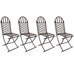 4 French Modern Neoclassical Wrought Iron Chairs Attr. to Raymond Subes, 1940