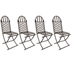 Vintage Set of 4 French Modern Neoclassical Wrought Iron Chairs, Raymond Subes, 1940