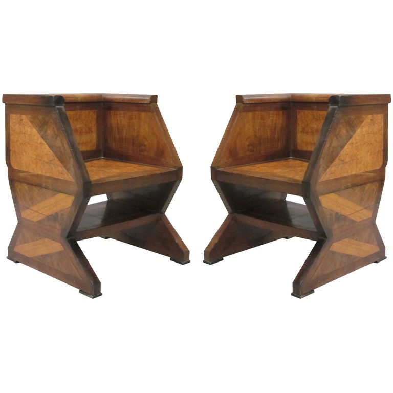 Important Pair of Italian Futurist Armchairs Attributed to Giacomo Balla