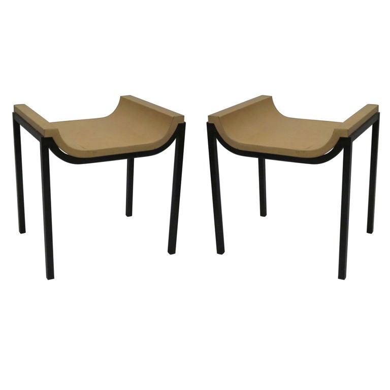 French Iron and Leather Vanity Bench by Marc Duplantier at 1stdibs